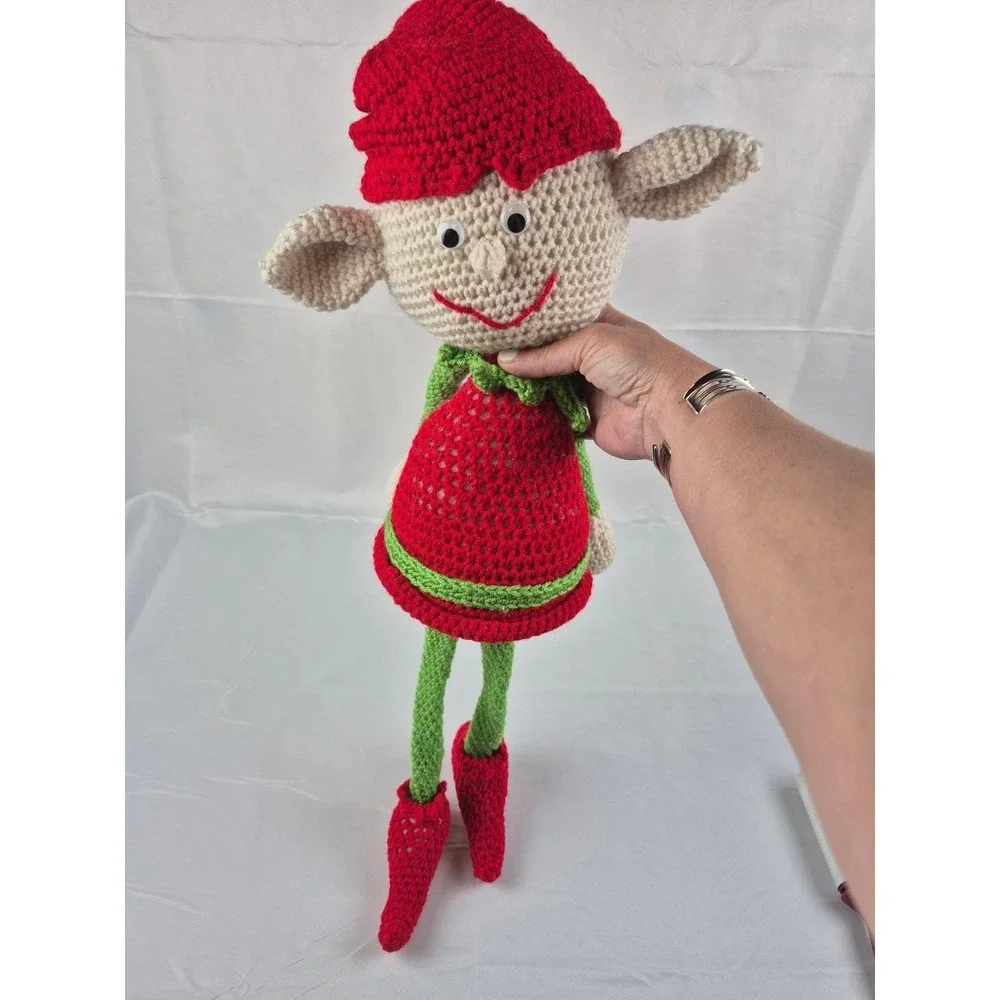 Handmade Crochet Christmas Elf Amigurumi Plush Holiday Decor Red Green Soft Toy‎